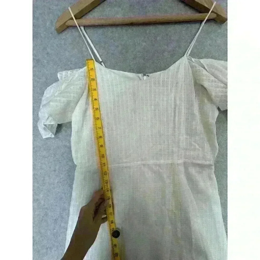 Halston Women's Cold Shoulder Midi‎ A-Line Dress Ivory Sz. 8 100% Cotton 163258